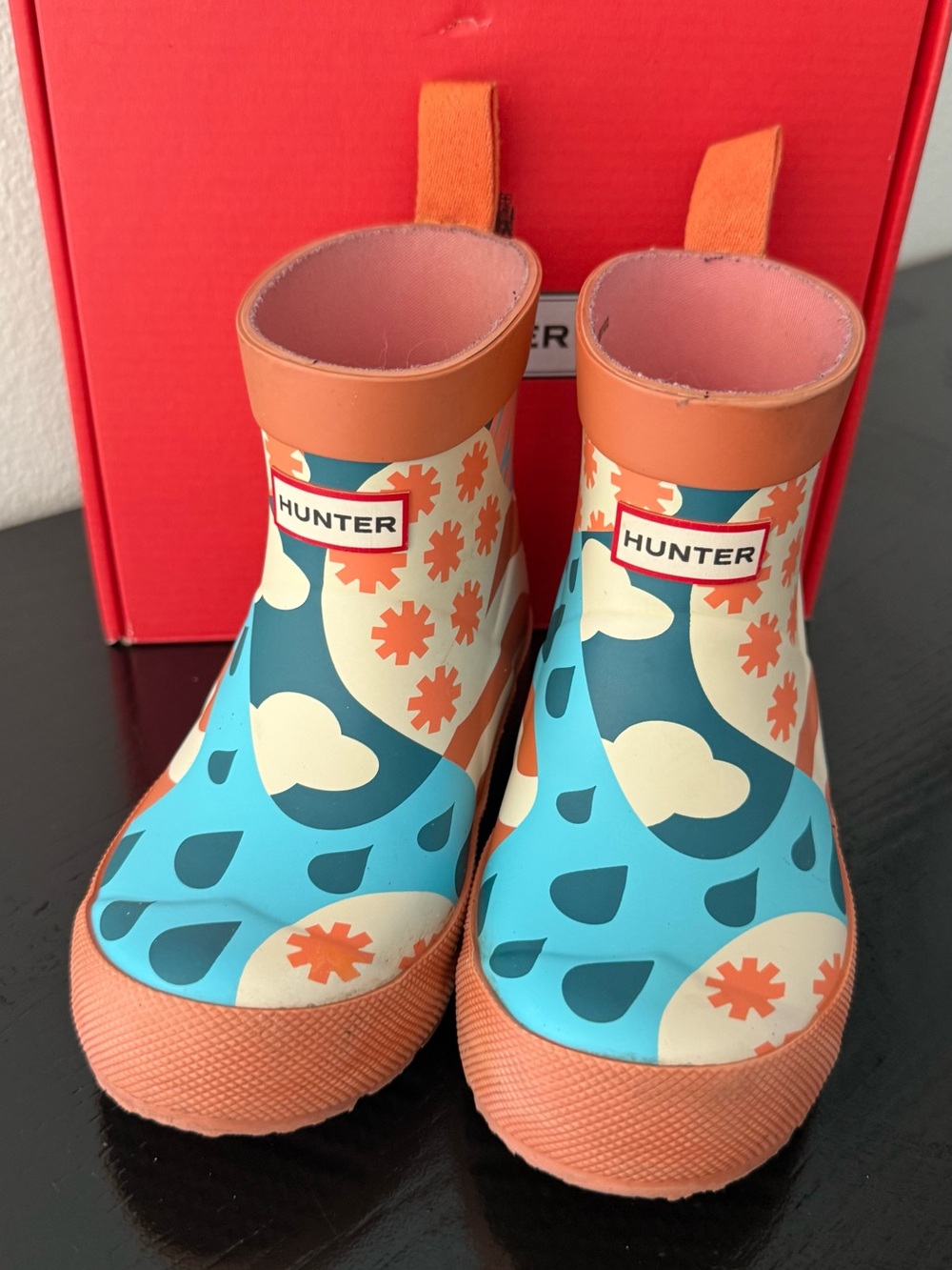 Hunter Kids' Orange & Teal Floral Rain Boots